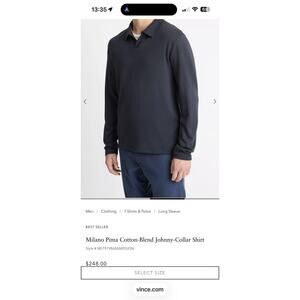 Vince. Men’s Navy Blue Stripe Cotton Blend Long Sleeve Polo Shirt Size Small